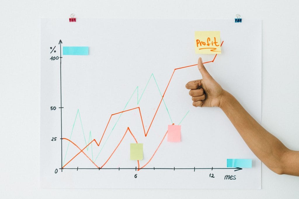 Graphique de croissance et profit sur tableau blanc avec signe de réussite pour booster son entreprise